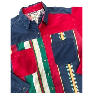 RED ROVER Color Block Striped Button Up Shirt Women's Size Medium Retro Vintage